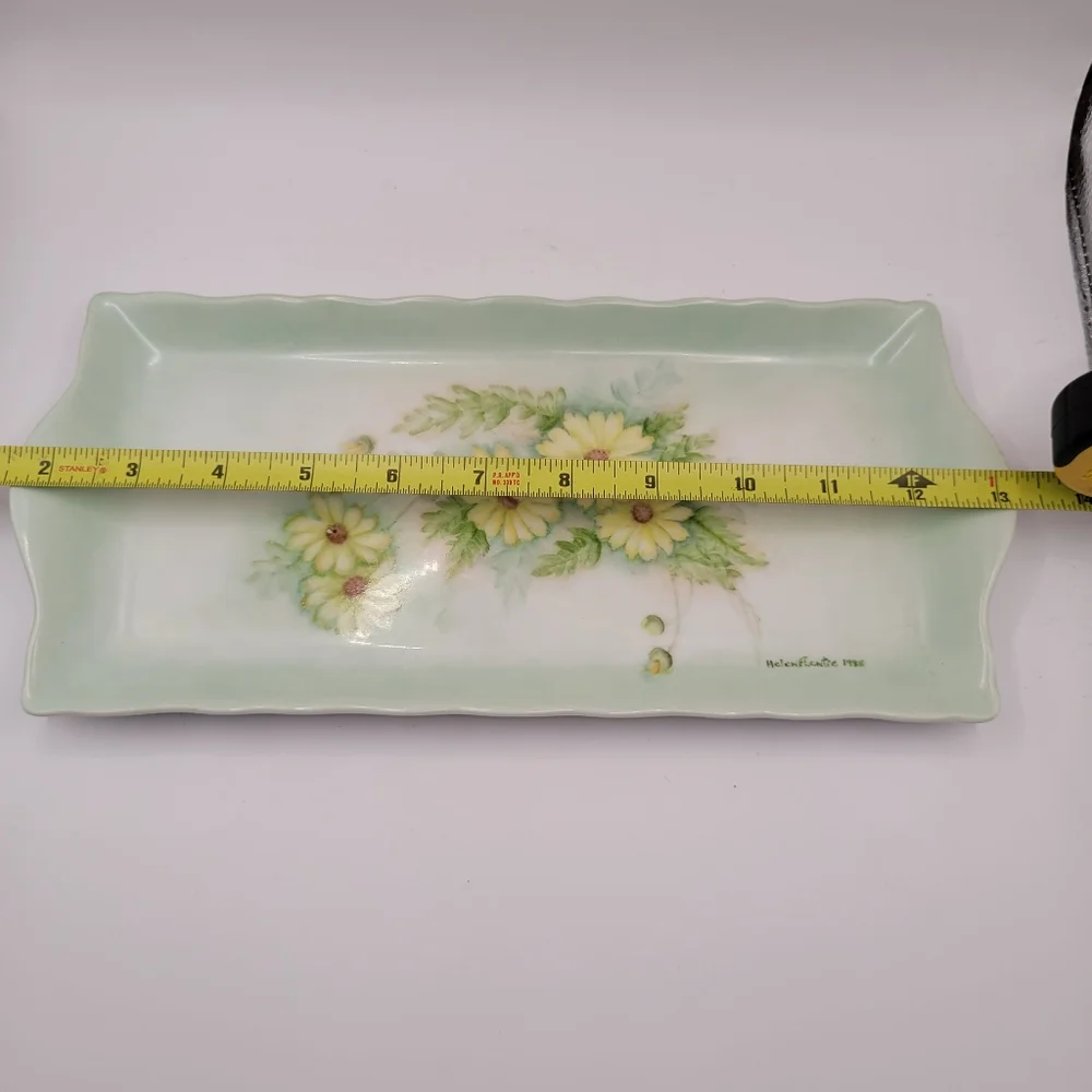 Vintage Hand Painted Floral Ceramic Vanity Tray Serving Plate Artist Signed